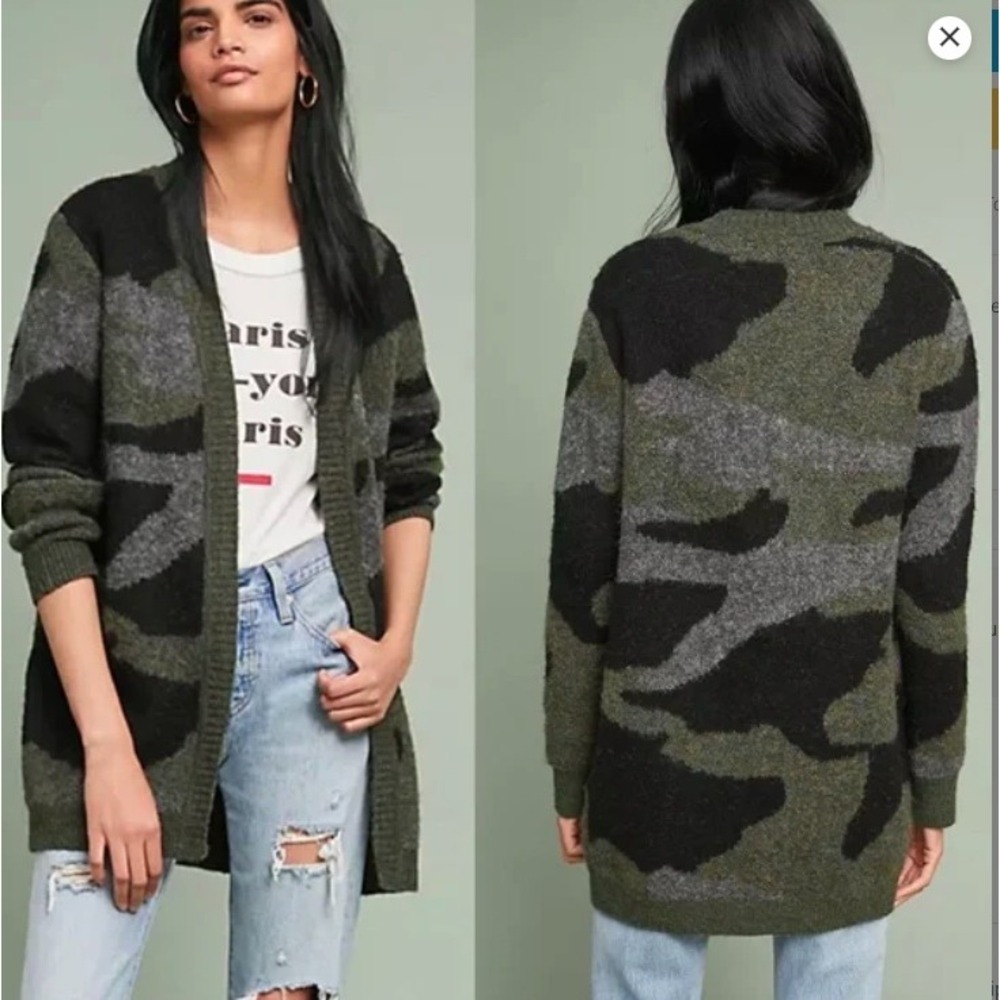 Anthropologie Moth‎ Camo Cardigan Small Open front
